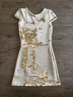 Maje Gold and Cream Sequin Mini Dress